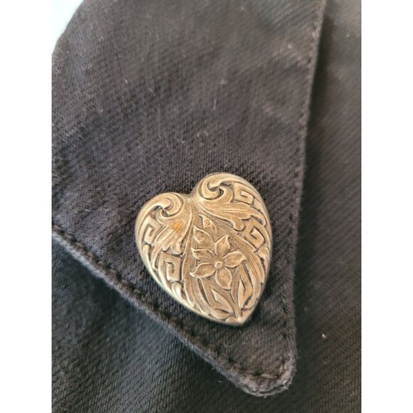 Museum Collection Black Denim Vest Womens XL Metal Heart Buttons Sleeveless Coll - Picture 9 of 10